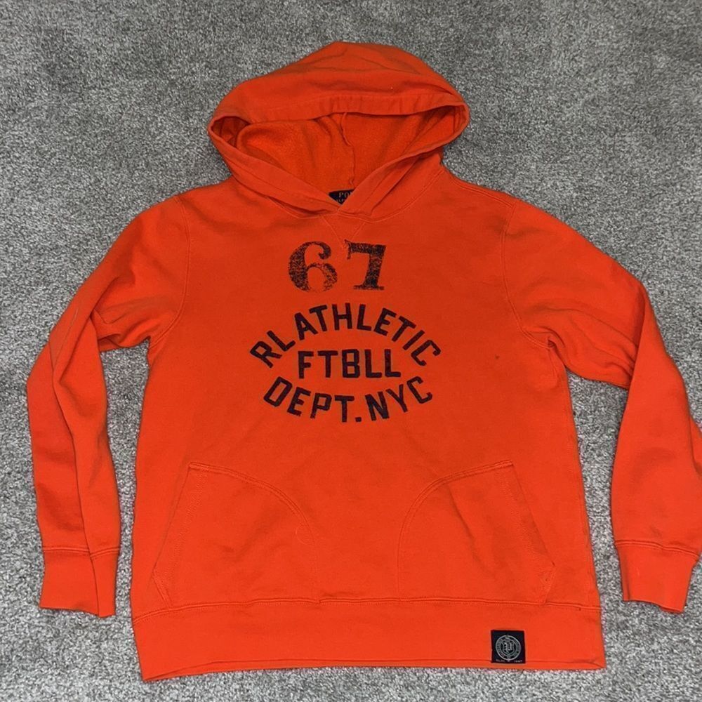 Used Polo by Ralph Lauren NYC Boys orange hooded hoodie kids youth sweatshirt-L
